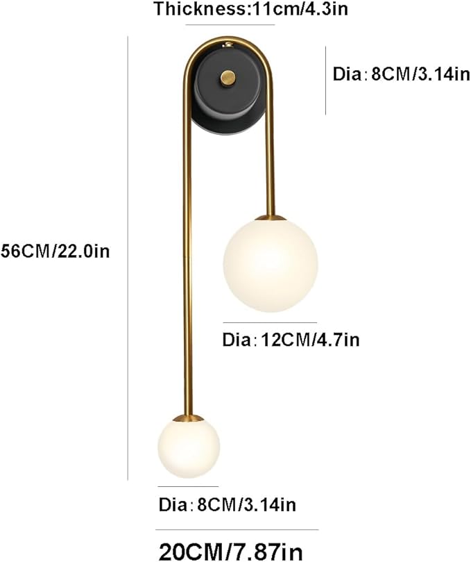 Modern Wall Sconce Set of 2 Mid Century Black Gold Wall Lamp with 2 Milk Glass Shade U-Shape Linear Wall Light for Bedside Dining Room Bathroom