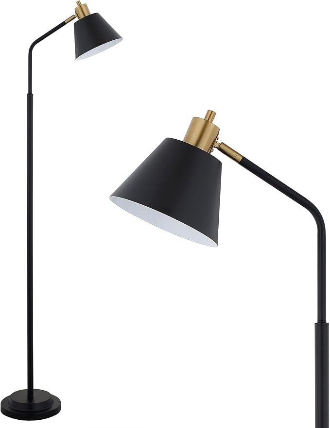 65.3" Floor Lamps for Living Room, Black Floor Lamp for Bedroom, Dual-Base Industrial Standing Lamp, Adjustable-Head Corner Lamp, Modern Tall Lamp, Living Room Light, Bulb Included, Black