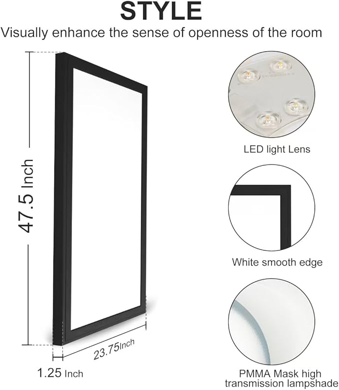 2'x4'5500 Lumen 6 Pack LED Flat Panel,Flush Mount and Drop Ceiling | Black Trim 5 CCT, 3 Level Dim,CRI 90 for Home and Office (2x4 Feet)