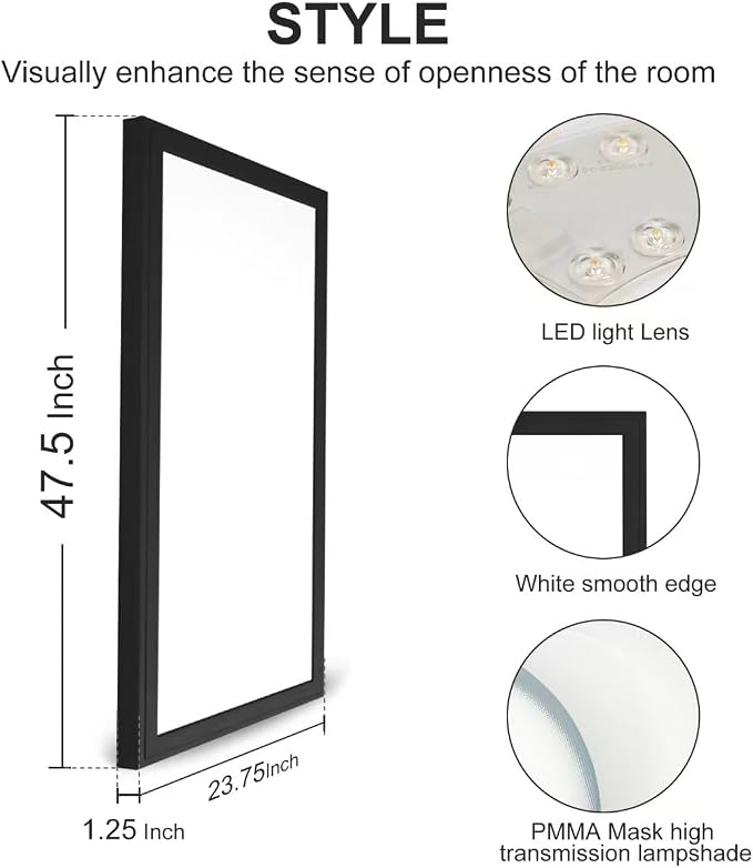 2'x4' 5500 Lumen 4 Pack LED Flat Panel, Flush Mount and Drop Ceiling 2 Way Installation,Black Trim 5 CCT, 3 Level Dim,CRI 90 for Home and Office (2x4 Feet)