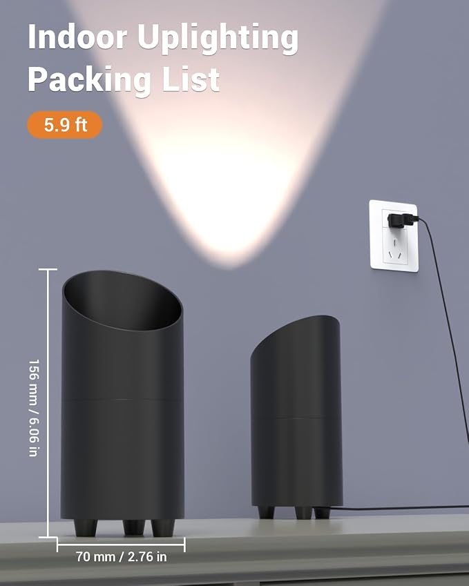 2 Pack Uplighting Indoor, LED Floor Can Lights with Remote and Timer, 3 Color Temps Dimmable Spotlight for Corner Sofa Plant Home Accent Lighting, 5.9 FT Plug Cord & Foot Switch, Black