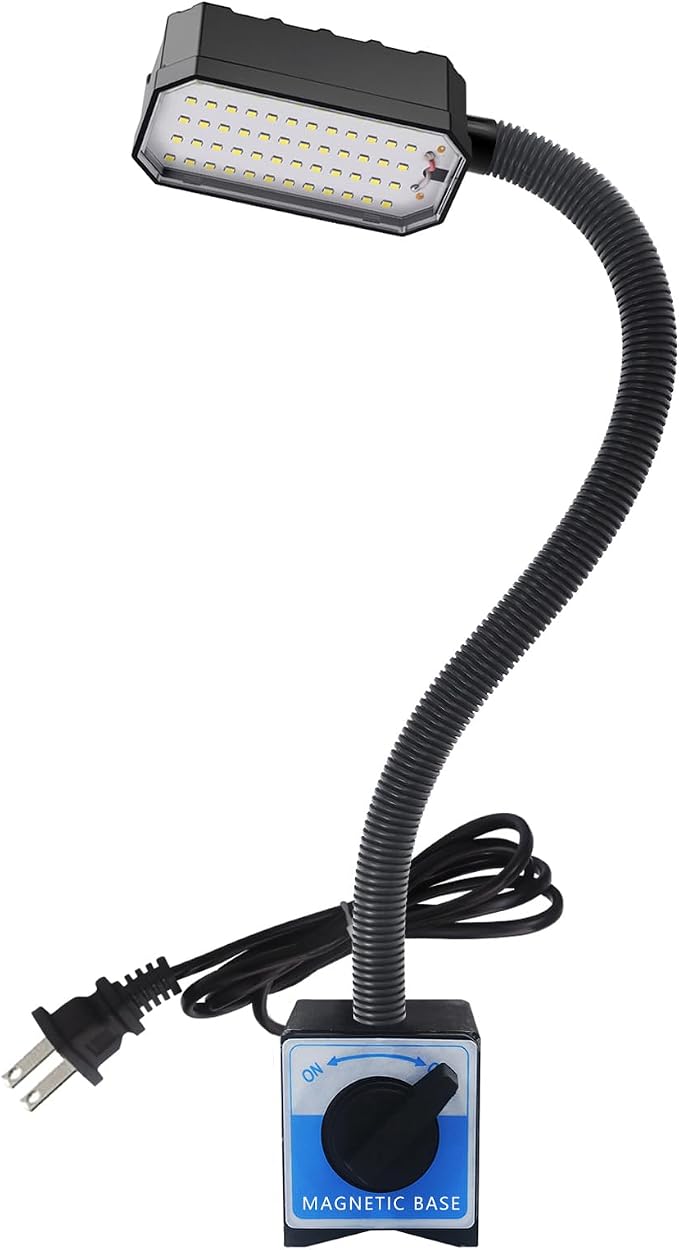 Magnetic Work Light, 2000 Lumen Magnetic Light with Strong Magnetic Base, Workshop Tool Light for Lathe, Sewing, Garage Workbench, Woodworking Shop and Bandsaw, 98-inch Extended Cord, Black