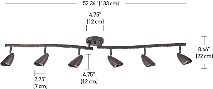 Globe Electric 59376 Grayson 6-Light Adjustable S-Shape Track Lighting, Bronze Color, Oil Rubbed Finish
