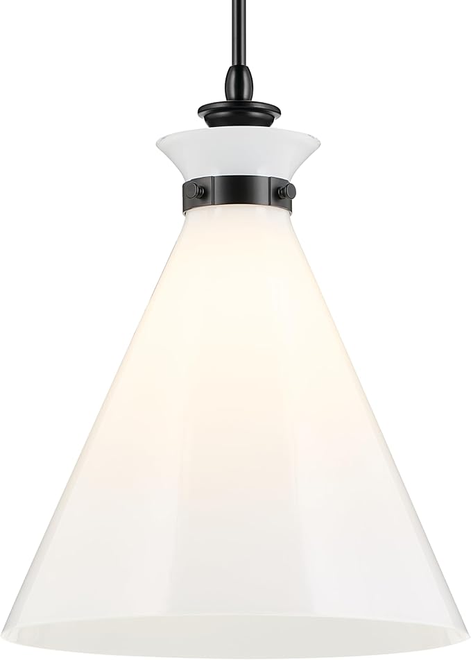 Kichler Laria Pendant Light, Opal Glass, Black | Updated traditional pendant light for kitchen islands and dining rooms (19.75" x 16"), 52775BK