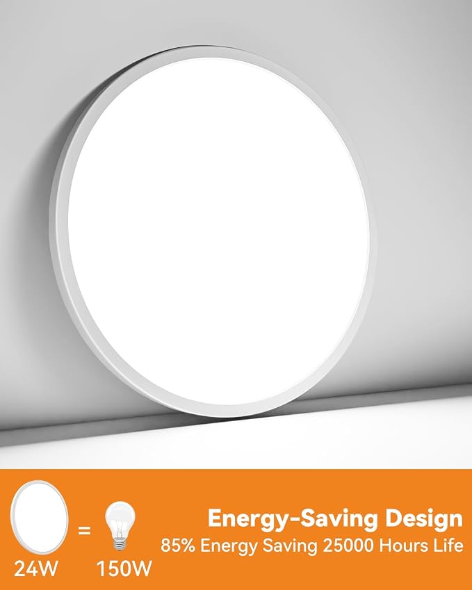 slochi 2PACK LED Flush Mount Ceiling Light Fixture, 9Inch 18W LED Light, 3000K/4500K/6000K 3 Color Adjustable Round Light Low Profile Ceiling Light Fixtures for Kitchen Bedroom,White