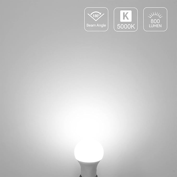 Lepro LED Light Bulbs 60 Watt Equivalent, 9W 800 Lumens Non-Dimmable, Daylight White 5000K, A19 E26 Standard Medium Base, 10000 Hour Lifetime 10 Count (Pack of 1)