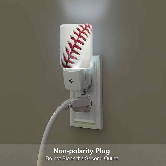 Baseball Stitching LED Night Lights Plug into Wall Red Stitching 0.5W Plug in Night Light, Dusk to Dawn, Bright Nightlight Auto On/Off, for Room Bedroom Bathroom