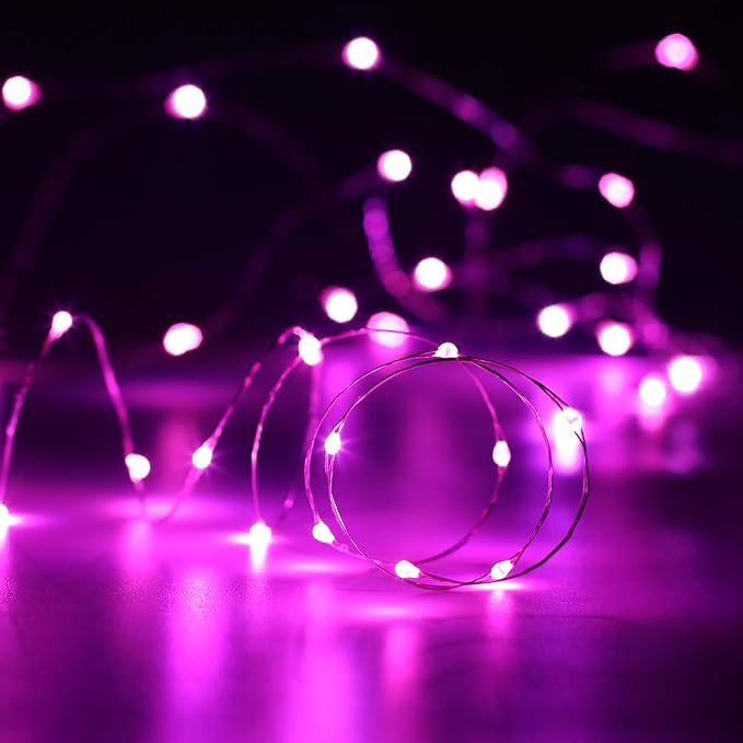 YKB 6 Pack Pink Fairy String Lights Battery Operated Fairy Lights Starry String Lights on 3.3ft/1m Silvery Copper Wire DIY Christmas Decoration Costume Wedding Party Halloween Easter