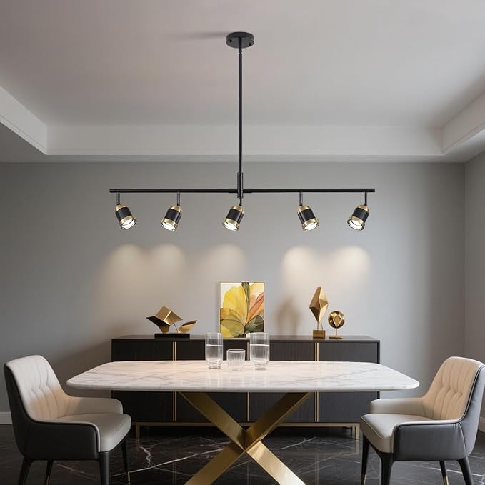 5-Light Track Lighting Kit Black Track Light Flexibly Rotatable Light Head Adjustable Height Modern Spotlight for Kitchen Living Room Dining Room Bedroom Closet Bar