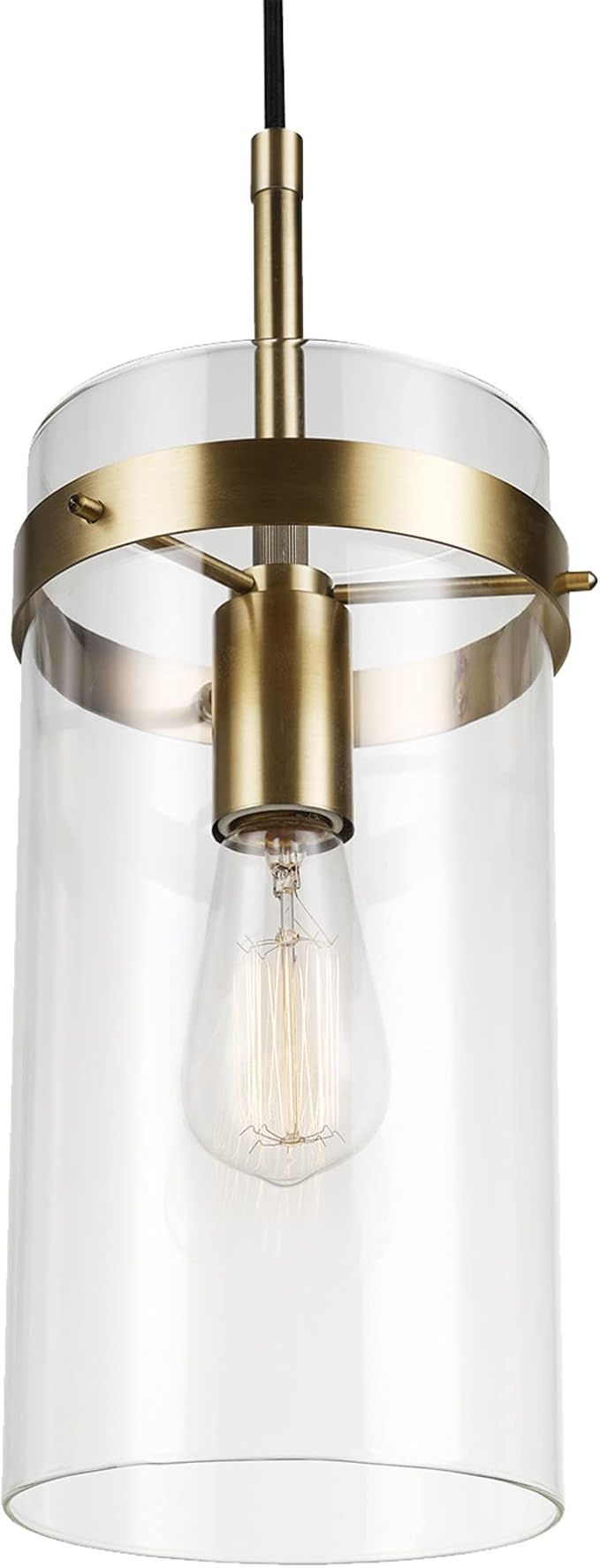 Globe Electric 61209 1-Light Pendant Light, Brass, Clear Glass Shade, Vintage Edison Incandescent Bulb Included, E26 Base Socket, Kitchen Island, Café, Decorative, Ceiling Hanging Light Fixture