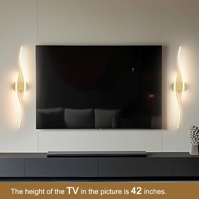 Modern Wall Sconces Set of 2, Dimmable LED with Remote Control, Gold Indoor Wall Sconce, Hard Wired Wall Lights for Living Room, LED Wall Decor for Hallway, Bedroom, 40.5"in, 3 Color, Timer, Memory