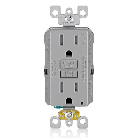 Leviton GFCI Outlet, 15 Amp, Self Test, Tamper-Resistant with LED Indicator Light, Protection from Electric Shock and Electrocution, GFTR1-GY, Gray