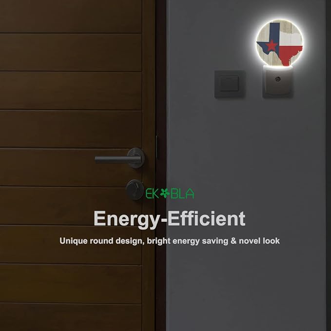 EKOBLA Texas Flag Night Light, Texas State Rustic Night Lights Plug Into Wall with Dusk to Dawn Sensor, 0.5W
