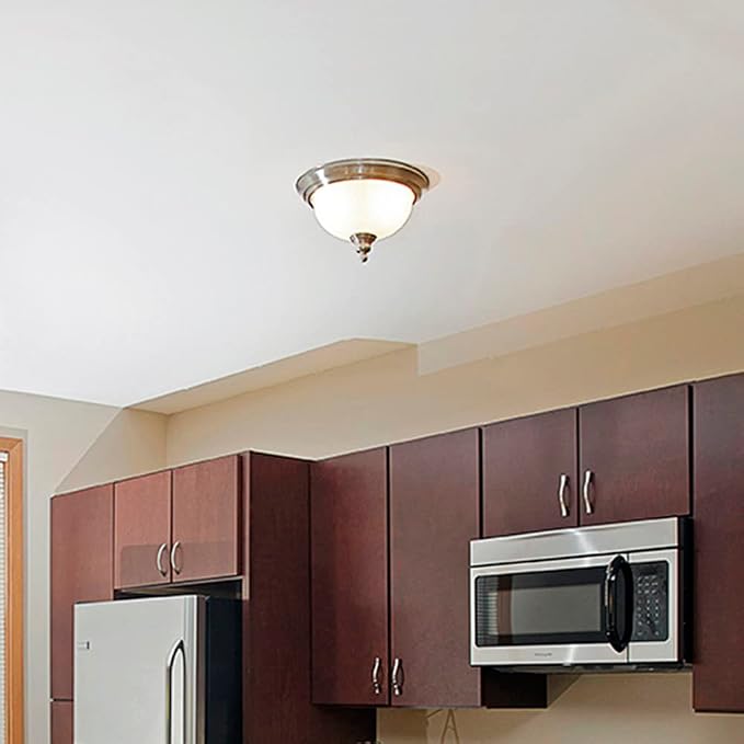 Design House Bristol Ceiling Light, Flush Mount, Dimmable, Uses (2) 60W Bulbs, Alabaster Glass, For Bedroom/Dining Room/Kitchen/Hallway, Satin Nickel, 13.4 in. Diameter x 7.8 in. H, 510297 | Dimmable, Ceiling Mount, Traditional, Steel, Lighting, 510297