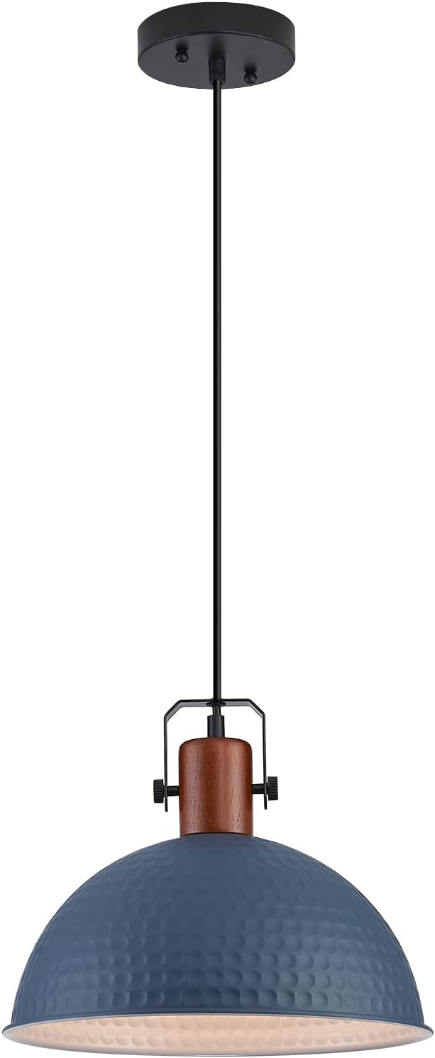 12 Inch Blue Pendant Lights Hammered Matte Pendant Lights for Kitchen Island Industrial Farmhouse Adjustable Height Dome Hanging Light Fixtures for Barn, Dining Room 1 Pack