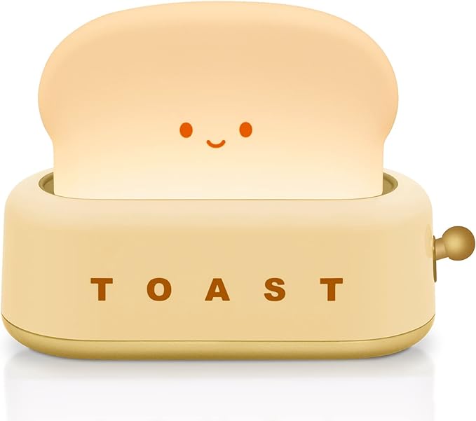 Desk Decor Cute Toast Lamp Small Desk Lamp Night Light for Kids | Rechargeable with Smile Face Kawaii Decor for Bedroom, Table, Bedside, Desk Gifts for Kids and Adults