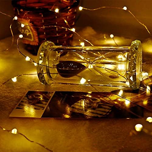 Timer Led String Light,2 Pack Mini Battery Powered Silver Wire Starry Fairy Lights,Battery Operated Lights for Bedroom,Christmas,Parties,Wedding,Christmas Gift Decoration(5m/16ft Warm White)