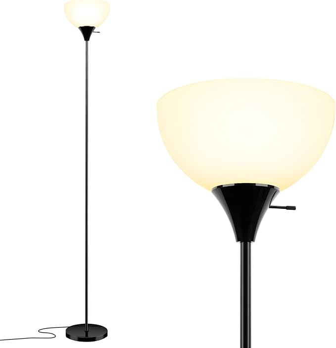 LALISU Floor Lamp, Standing Lamps with White Plastic Shade, Led Floor Lamp Rotary Switch Floor Lamps Modern Industrial Lamp, Tall Lamps for Living Room Bedroom Office Dining Room (All Black)