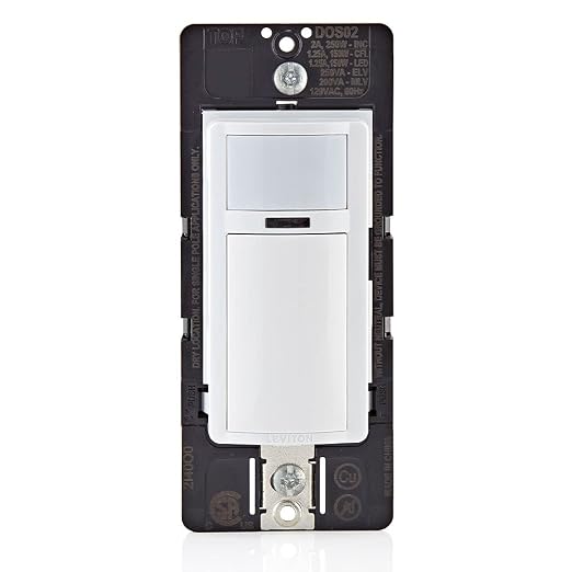 Leviton Motion Sensor Light Switch, Motion Activated, Auto-On/Auto-Off or Manual-On, 2A, No Neutral Wire Required, Single Pole, DOS02-LW, White