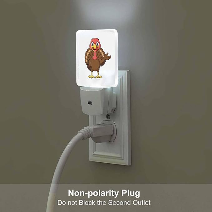 LED Night Light Plug into Wall with Dusk to Dawn Light Sensor White Energy Efficient Smiling Brown Turkey Bird Nightlight for Bedroom Bathroom Hallway Living Room Kitchen