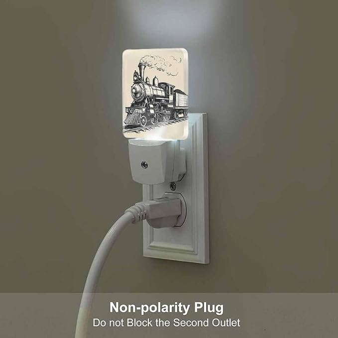 Train Night Light Plug-into Wall Retro Sketch Nightlight Lamp with Dusk to Dawn Sensor, Led Lamp 0.5W Energy Efficient for Home Decor