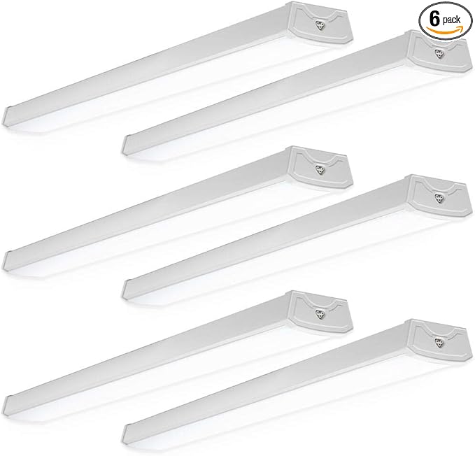 Sunco 6 Pack LED Garage Ceiling Lights Wraparound Fixture 4FT,Linkable Shop Light, 3500 LM, 40W=300W, 6000K Daylight Deluxe, Hardwired, Surface Mount, Utility Workshop Light ETL.
