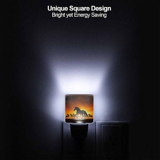 Horse Night Light Running Horse at Sunset 0.5W Night Lights Auto LED Lamp Energy Saving Square Lights for Room Bedroom Bathroom
