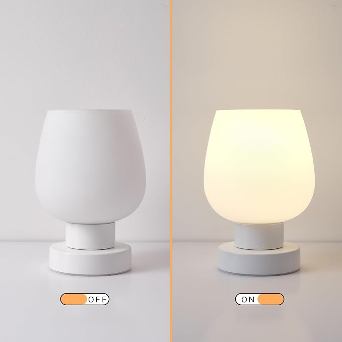 Touch Table Lamp with 3 Way Dimmable for Bedroom Nightlight Living Room, Modern Desk Lamp with LED Bulb, White Opal Glass Lamp Shade, Metal Base