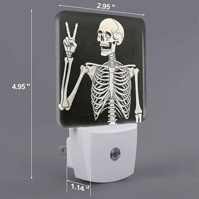 Skeleton Night Light Plug-into Wall Human Skeleton Posing on Black Background Nightlight Lamp with Dusk to Dawn Sensor, Led Lamp 0.5W Energy Efficient for Home Decor