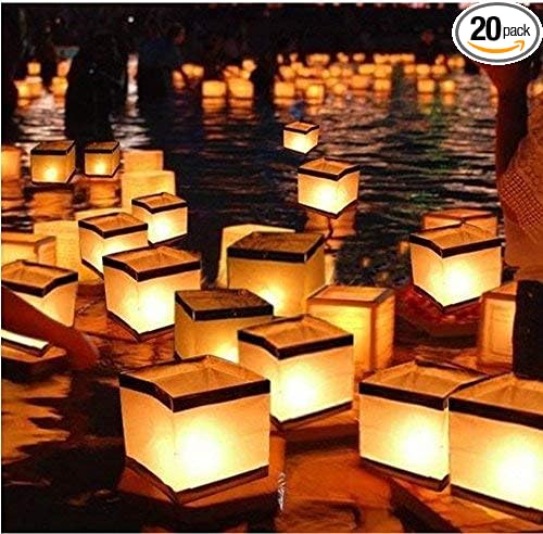 20 Pack Square Chinese Lanterns Wishing, Praying, Floating, River Paper Candle Light, Floating Lanterns for Lake or River, Floating Water Lanterns, Lanterns Floating 5.9"*5.9"*5.9"