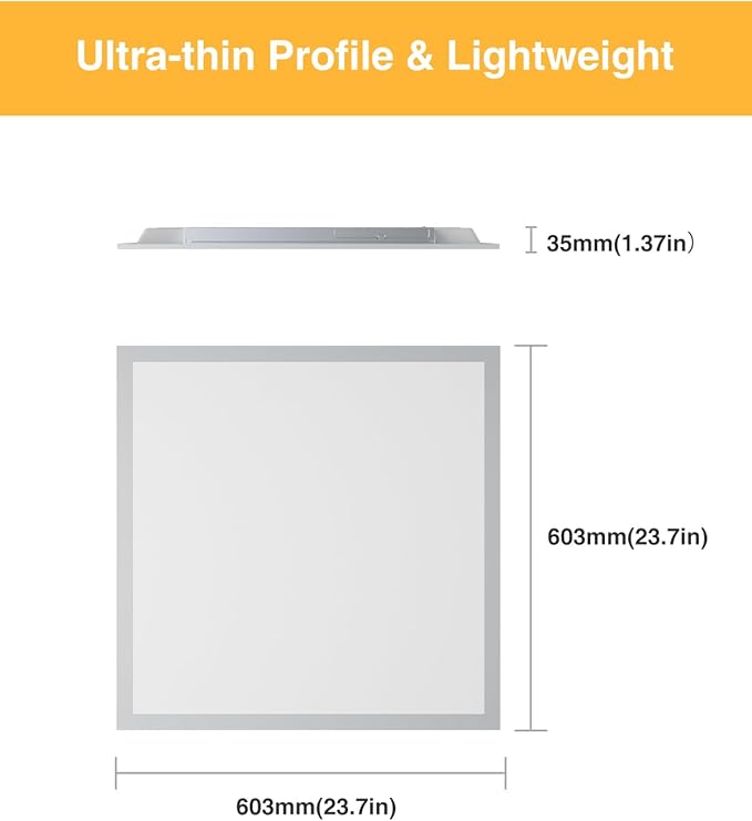 2x2 LED Flat Panel Light, 2 Pack Drop Ceiling Lights Fixture 5200LM, Selectable Features, 20W/25W/30W/35W/40W, 3000K/3500K/4000K/5000K/6500K, Dimmable (0-10V), for Office Kitchen, ETL Listed