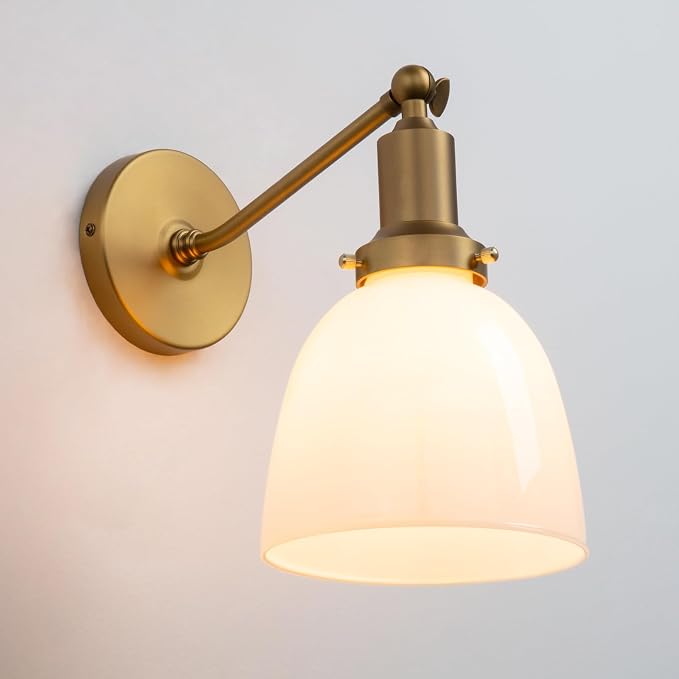 Industrial Vintage Slope Pole Wall Mount Single Sconce with 6.7" Oval Dome Milk White Glass Shade Wall Sconce Light Lamp Fixture