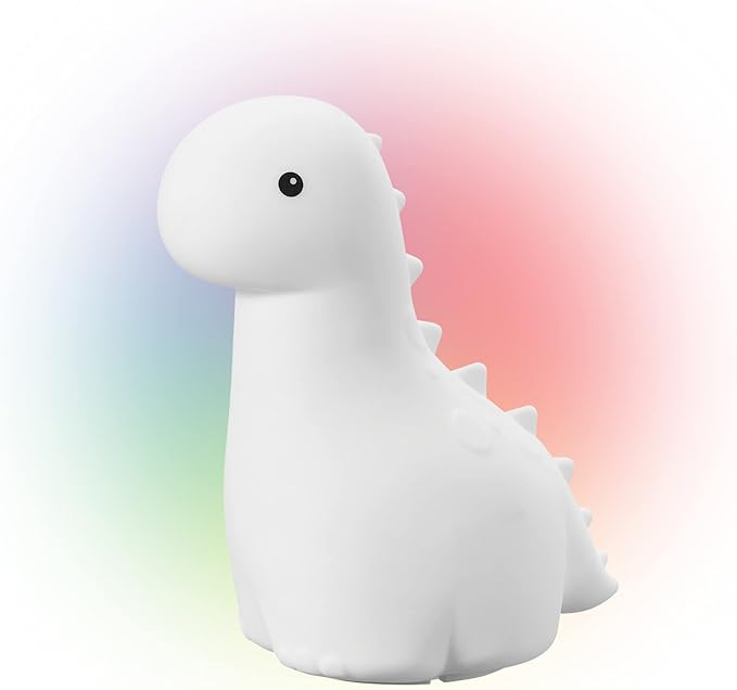 Globe Electric Multicolor LED Silicone Night Light, Brontosaurus Tap Light, Rechargeable, Color Changing, Soft BPA-Free Body, Kids Nursery Décor, 13848