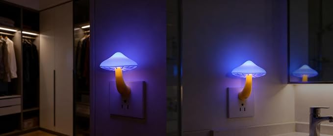 LED Mushroom Night Light Plug in Lamp, Light Sensor Night Lights Plug into Wall, Dusk to Dawn Sensor Night Light for Adults Kids Room Bedroom Bathroom Hallway Kitchen (1, Color Changing)