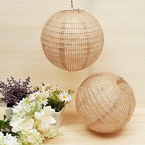 Hortsun 24 Pcs Print Burlap Paper Lanterns Round Chinese Paper Lanterns Farmhouse Boho Classroom Decor Home Sweet Classroom Birthday Party Ceremonial Event (8 Inch)
