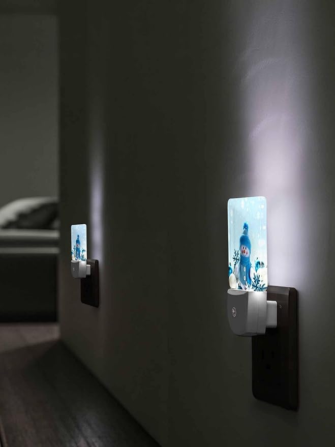 Snowman Night Lights Plug into Wall LED Night Light Christmas Cute Doll Snowflake Automatic Dimmable Dusk-to-Dawn Square Shaped Smart Nightlight for Bathroom/Bedroom
