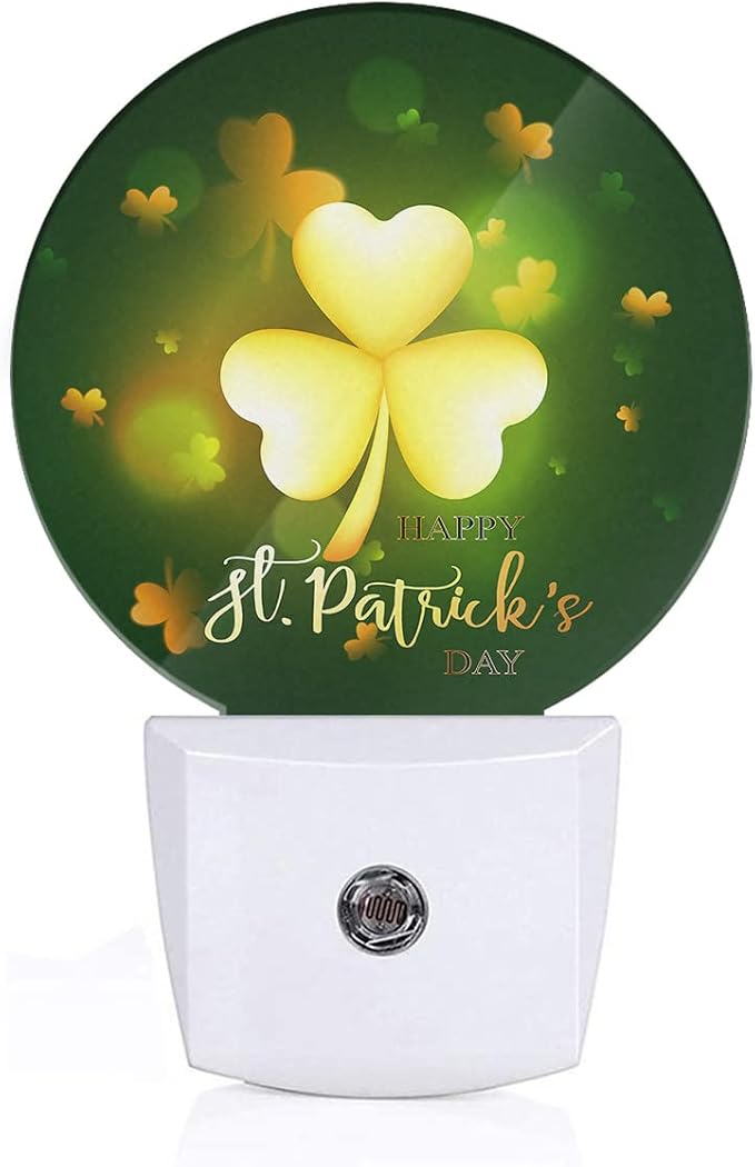 EKOBLA St. Patrick's Day Night Light, Glitter Golden Clover Leaf Night Lights Plug Into Wall with Auto Sensor for Home Decor