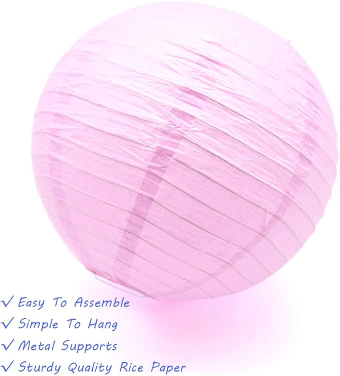 3pcs Paper Lanterns Decorative Round Chinese Paper Lanterns for Birthday Halloween Wedding Baby Bridal Shower Home Decor Party Decoration (12in/Pink)