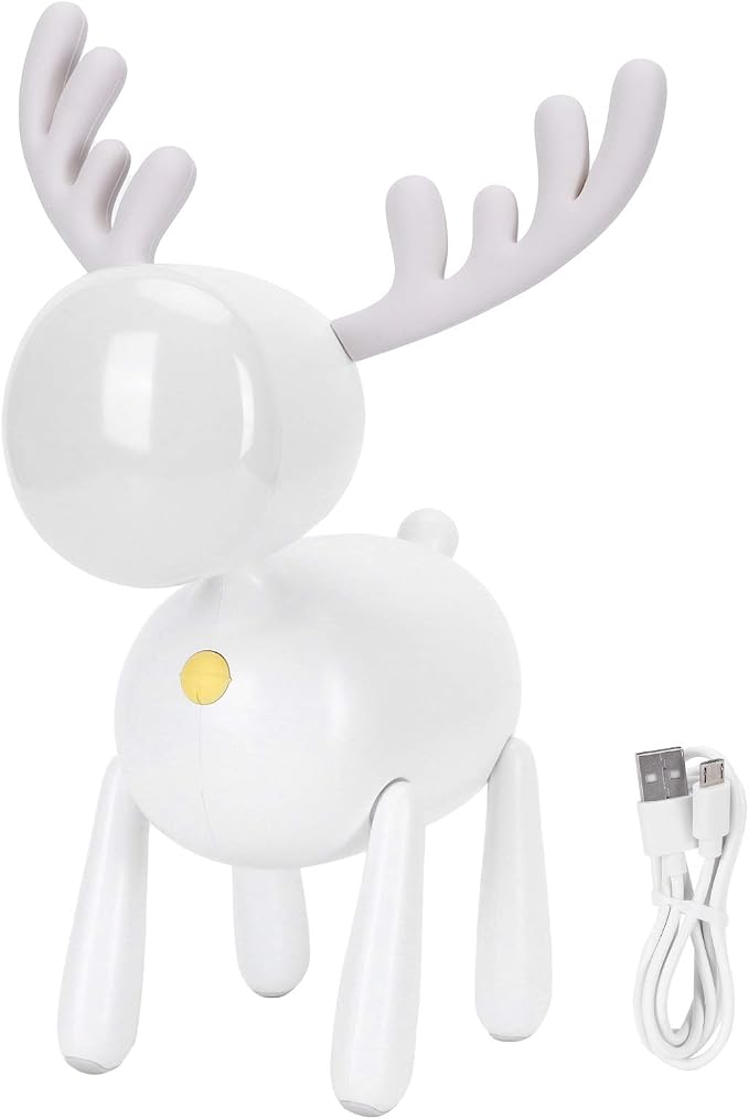 LED Night Light, Cute Deer Night Lamp, Cartoon Deer-Shaped Table Lamp, Portable Reading Table Night Lamp USB Charging Bedroom Decoration(White)