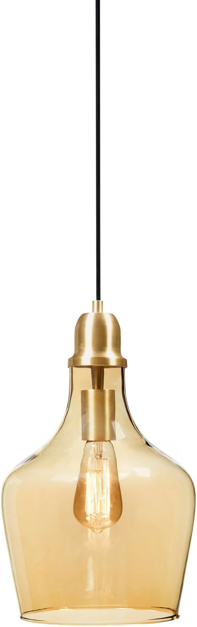 Ink+Ivy Auburn Pendant Kitchen Lighting for Dining Room, Industrial Lights, Hand-Blown Glass Bell Shaped Pendant Light for Kitchen Island, Foyer, Bedroom, 9" Dia x 95.5" H, Gold/Amber