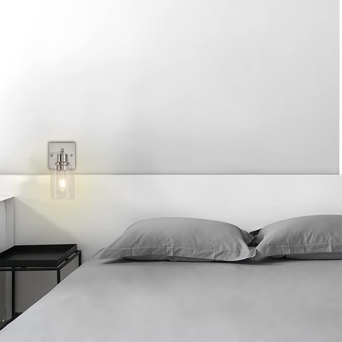 1-Light Bathroom Light Fixtures, Brushed Nickel Vanity Light with Clear Glass Shade, Modern Wall Sconce for Mirror Bedroom Hallway Farmhouse Kitchen