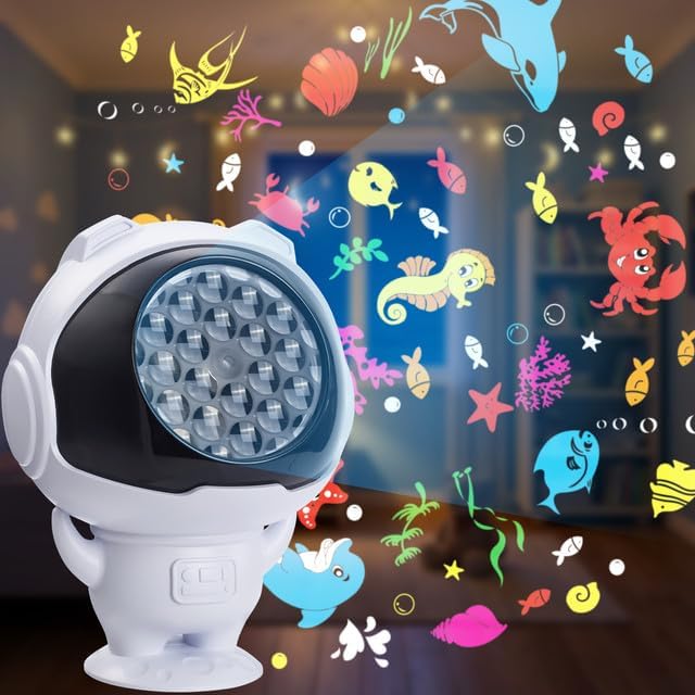 Astronaut Projector, Underwater World Projector, Gifts for Boys and Girls, 16 Automatic Rotation Marine Animal Patterns, Room Decor, Space Toys, for Home, Party, Birthday