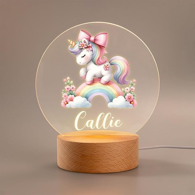 Personalized Rainbow Unicorn Night Light for Kids, Custom Name LED Light 17 Patterns Option Nursery Decoration