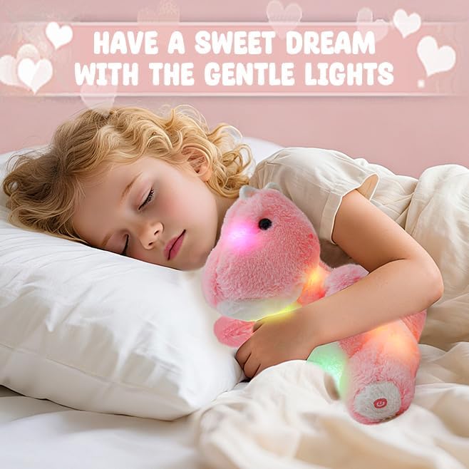 Glow Guards 12'' Light up Dinosaur Stuffed Animal, LED Soft Dinosaur Plush Toy with Magic Night Lights, Birthday Children's Day for Toddler Kids (Pink, LED)