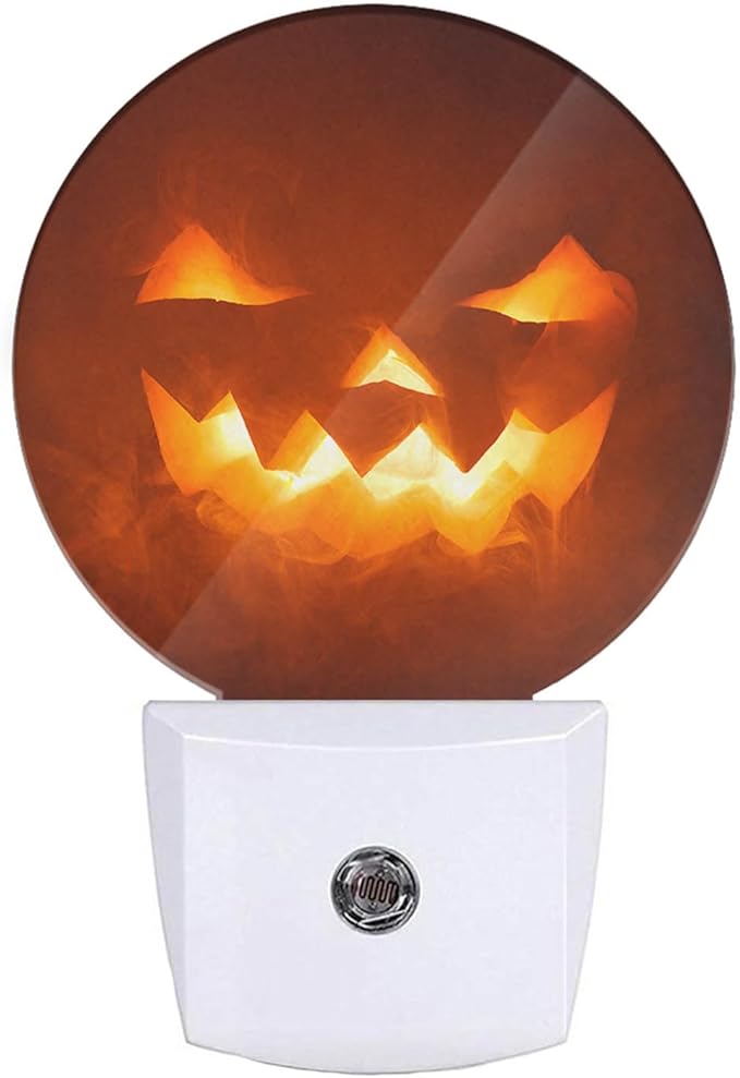 EKOBLA Spooky Pumpkin Face Plug-in Nightlights Halloween Horror Scary Pumpkin Jack Night Lights Plug into Wall Dusk to Dawn Sensor LED for Men Women Boys Girls