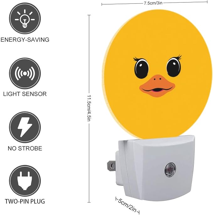 Round LED Night Lights Lamp with Dusk to Dawn Sensor, Bright Yellow Backdrop with Cartoon Duck Visage Night Light Plug Into Wall for Kids Room, Bedroom, Bathroom, Kitchen, Hallway