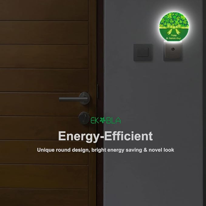 EKOBLA Shamrock Night Light, Four-Leaf Clover Night Lights Plug Into Wall with Auto Sensor for St. Patrick's Day