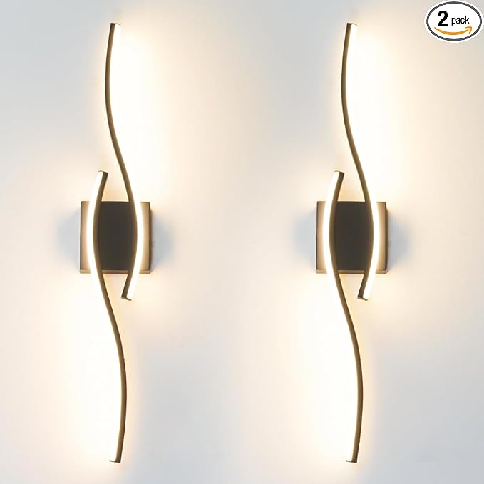 Daunton Modern Hardwired Wall Sconce Set of 2, LED Black Wall Light with Remote Control, RC Dimmable LED Wall Light Indoor, Wall Decor for Hallway Bedroom Living Room TV Wall, 27.5 in, Timer, Memory
