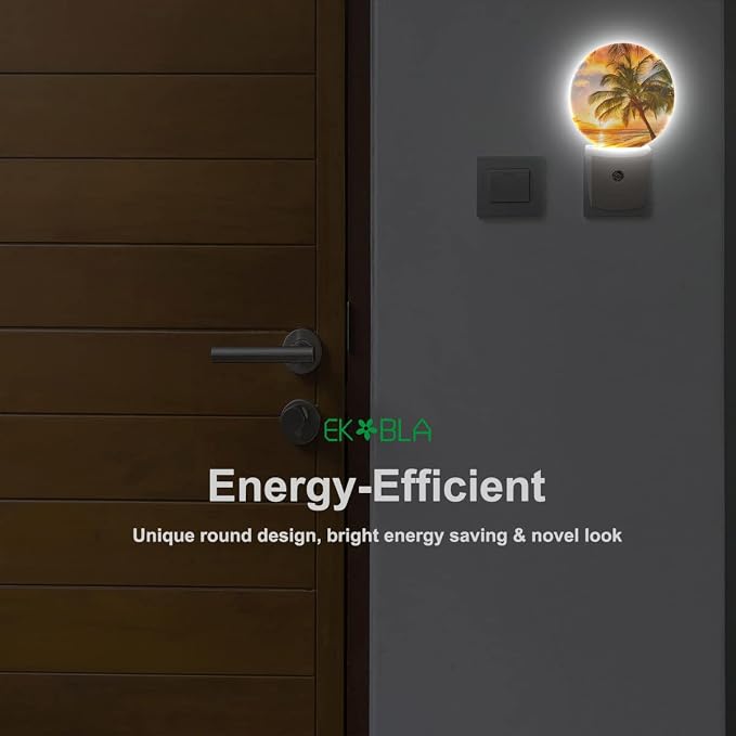 EKOBLA Sunset Beach Night Light, Summer Seaside and Palm Tree Night Lights Plug Into Wall with Auto Sensor for Home Decor