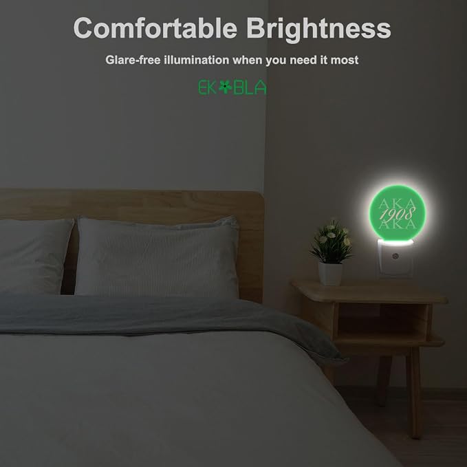 EKOBLA AKA 1908 Night Light, Also Known As Abbreviation Hip Hop Style Pink Green White Night Lights Plug Into Wall with Dusk to Dawn Auto Sensor for Bathroom, Hallway, Kitchen
